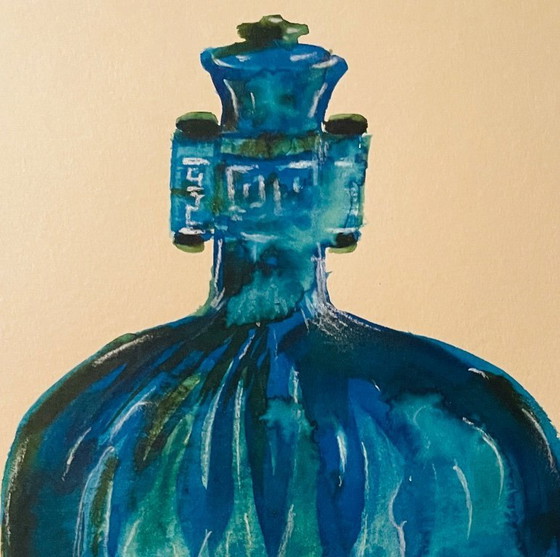 Image 1 of Aquarel en inkt schilderij Wabi Sabi vaas Azië collectie