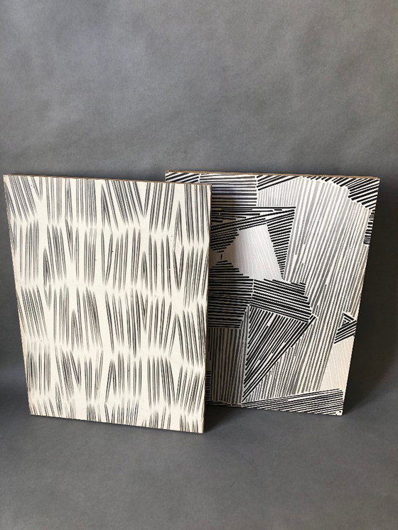 Image 1 of Set of 2 vintage wooden panels with print patterns 1960s / 1970s