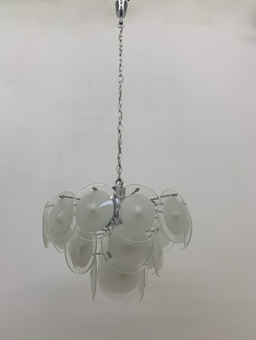 Lampadario Vistosi Disc in vetro di Murano - anni '70, italiano
