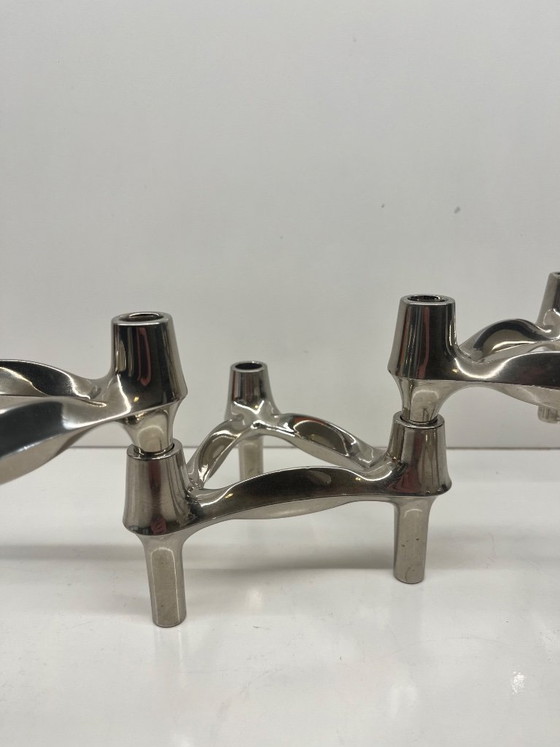 Image 1 of Set of 4 Stoff Nagel BMF candlesticks, modular vintage Scandinavian design, chrome