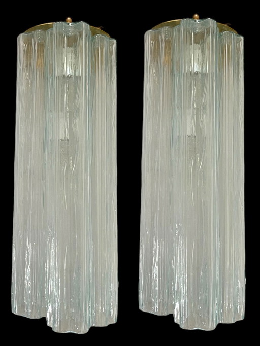 2x Large Italian Glass Tronchi Tube Sconces