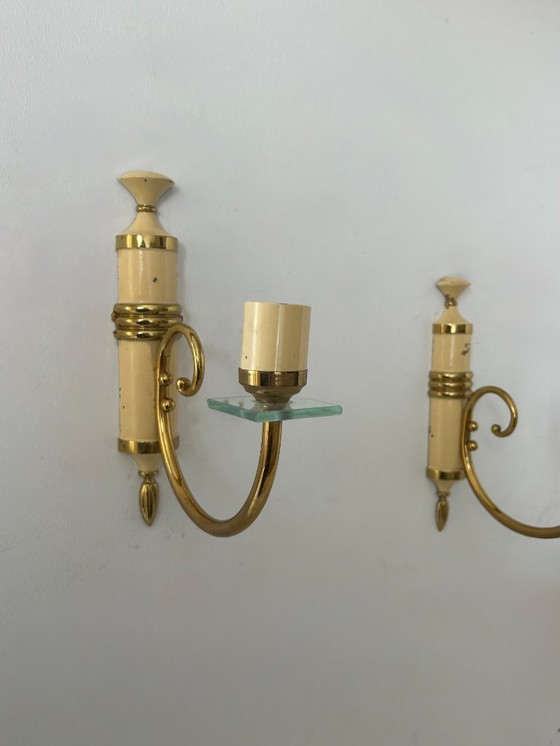Image 1 of Coppia di applique in ottone patinato, Francia, 1940