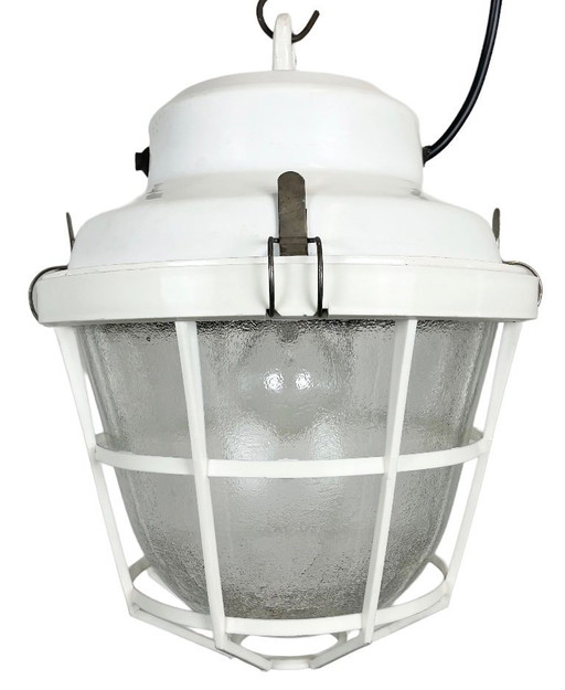 Lampada a gabbia industriale bianca di Elektrosvit, anni '80