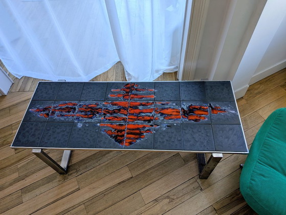 Coffee Table With Ceramic Tiles – 1970s – Vintage – Metal (photo 2 of 8)