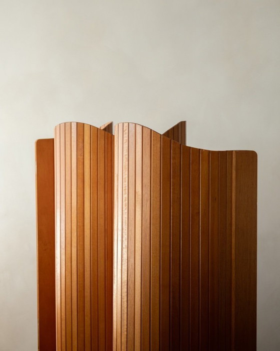Image 1 of Vintage French Art Deco Pine Tambour Room Divider by Jomain Baumann for Baumann, 1930s