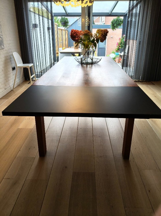 Wooden dining table with black extension, dark brown, Arco (photo 2 of 9)