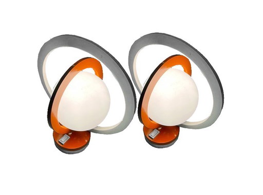 Pair Of Vintage Table Lamps - Space Age - Saturn - Steel - 1960