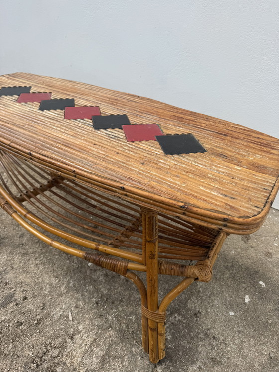 Image 1 of 1960s rattan and bamboo coffee table