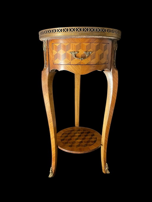 Säulentisch mit Intarsienarbeit