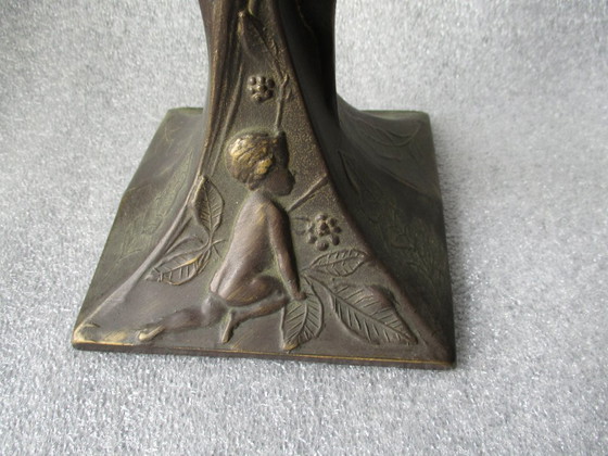 Image 1 of Bronze lamp base, Mother with 2 children, Art Deco style.