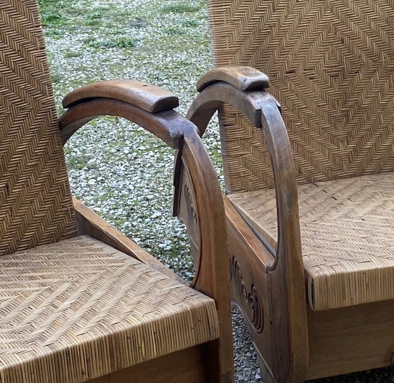 Image 1 of Paar koloniale Art Deco-fauteuils in rotan en teak