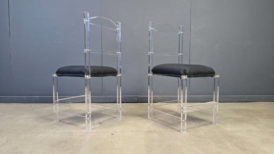 Lucite Or Plexi Dining Chairs, 1970s - Set Of 6 – Plexiglass, Textile (photo 12 of 12)