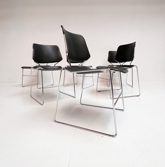 Image 1 of Set of 6 black Matrix Krueger chairs by Thomas Tolleson, 1970s