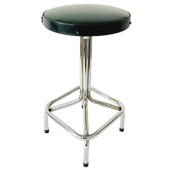 Image 1 of Vintage tube frame stool chrome black