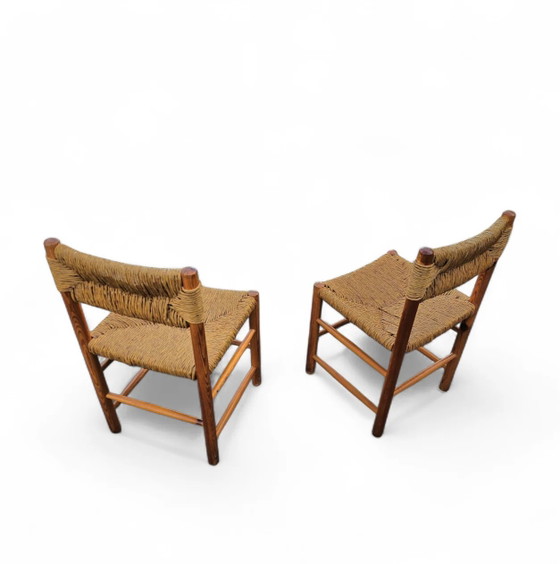 2 x pine wood woven reed dining chairs / France 1950s (photo 25 of 40)