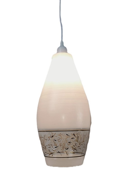 Pendant Hanging Ceiling Light LUNEL Textured Lantern White Glass Mid Century Vintage