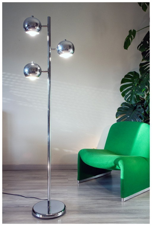 Lámpara de pie Space Age Eye Ball, acero cromado