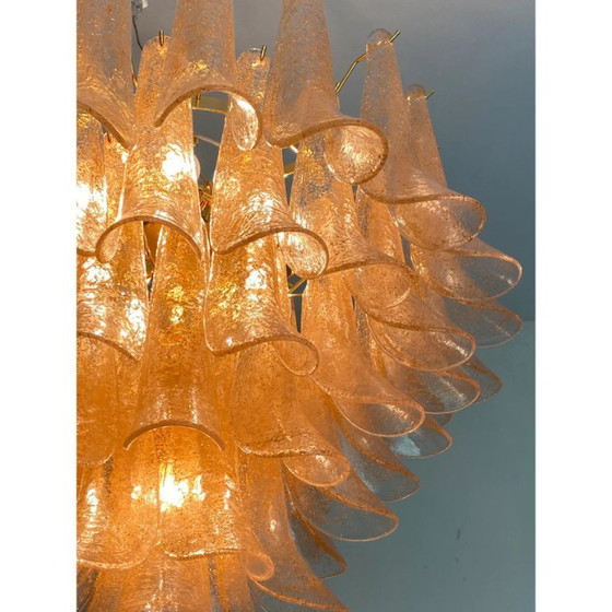 Image 1 of Lampadario contemporaneo in vetro di Murano "Petali-Selle" trasparente e oro in stile Mazzega