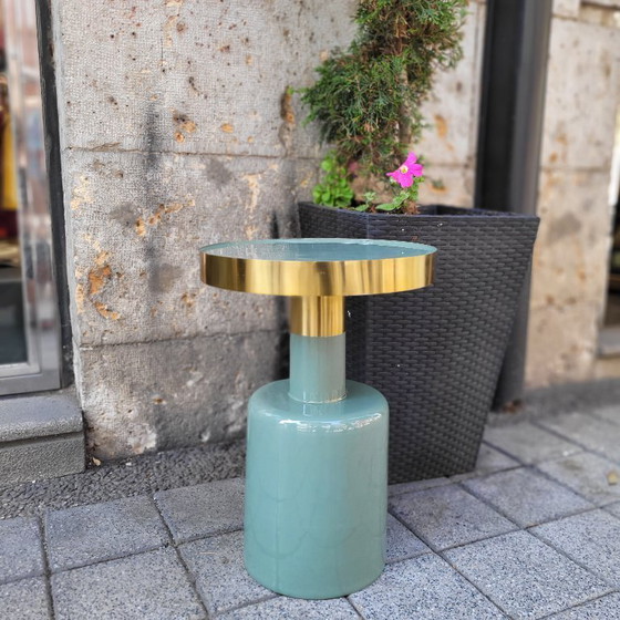 Image 1 of Tavolino laterale in giada lucida, alluminio e smalto, anni &#39;90 - Francia