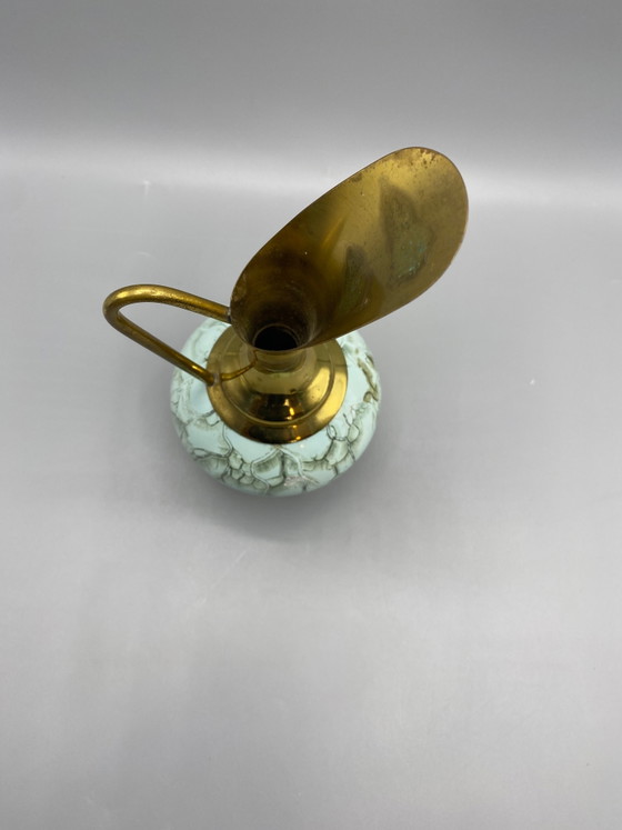 Decoratieve schenkkan van blauw gebarsten glas en verguld messing – Glazen & Karaffen, Brass (photo 4 of 6)
