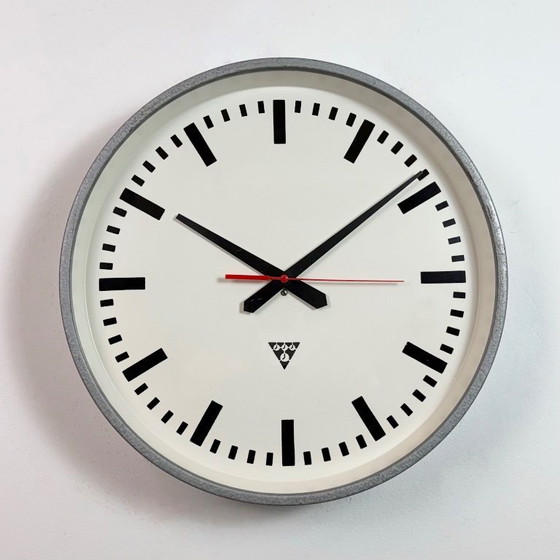 Image 1 of Large Grey Industrial Factory Wall Clock from Pragotron, 1960s