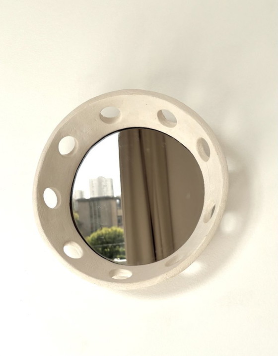 Image 1 of French contemporary ceramic mirror, "Tondo" by Renzo Maar