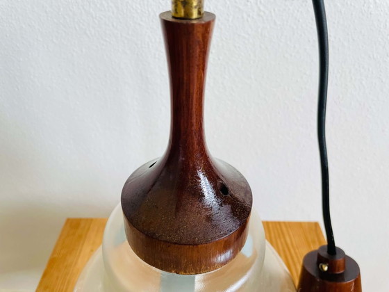 Image 1 of Mid Century hanging lamp in wood and art glass in style of Mazzega, 1960s