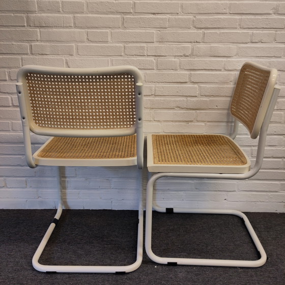 Set von zwei Cesca Webbing Stühlen – Esszimmerstühle, Metal, Rattan (photo 4 of 11)