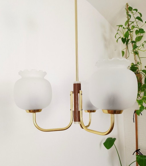 Grote Mid Century kroonluchter / vintage hanglamp / rustiek elegant armatuur / Joegoslavië jaren 1970 / hanglamp