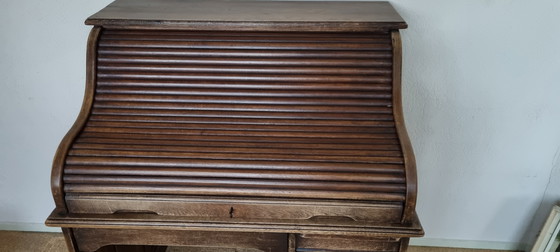 Image 1 of Antique oak roll-top desk with secretary layout