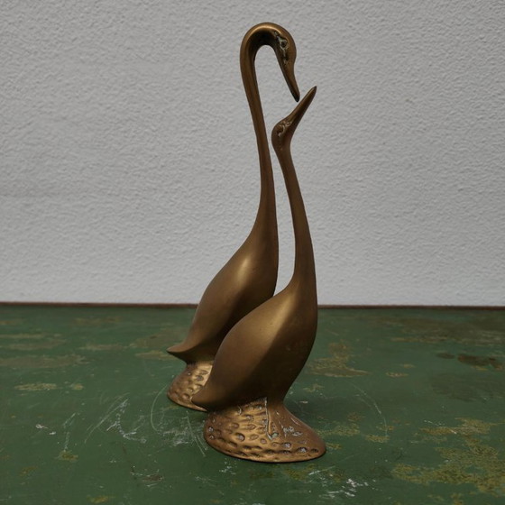 Image 1 of Vintage brass statue of Swans or Geese set by Rosenthal Netter