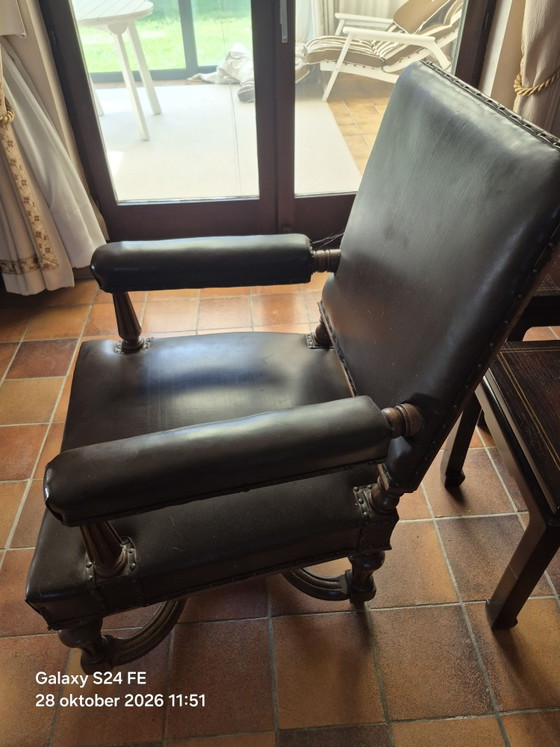 Neorenaissance Chefsessel, Bürostühle, Holz, Skai, Braun (Foto 5 von 5)