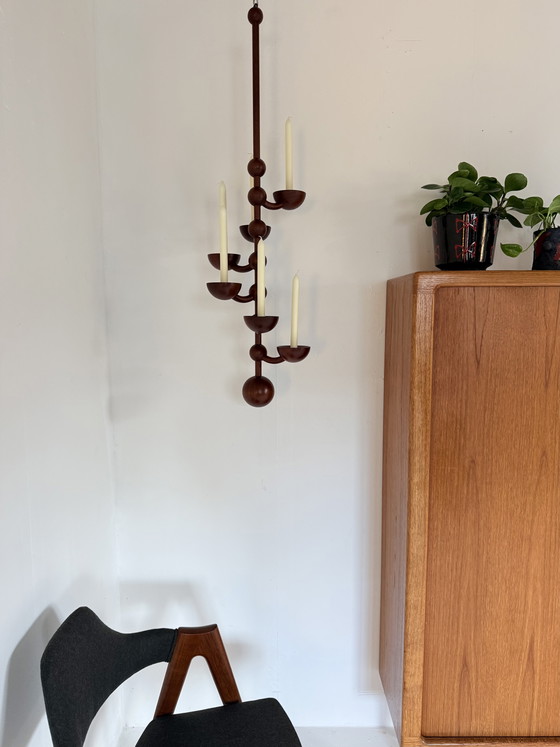 Image 1 of Chandelier suspendu vintage danois en teck, années 1960