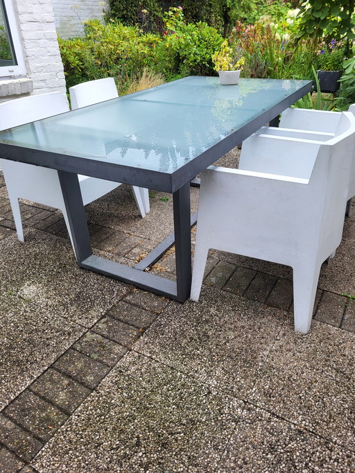 Tuintafel glas en staal