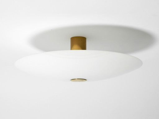 Large 80s Florian Schulz, Gela 55, brass opal glass round ceiling lamp with five E27 sockets