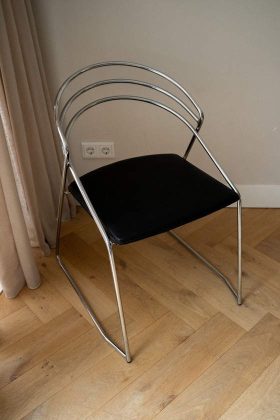 2 Vintage Design 80’s Stilistische Draadstaal Stoelen Chroom – Eetkamerstoelen, Leather (photo 3 of 10)