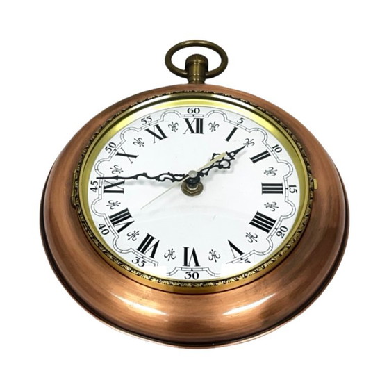 Orologio da parete "da tasca" in stile retrò tedesco – Rame e ottone, anni '70, per Kienzle – Glass, Metal (photo 9 of 12)