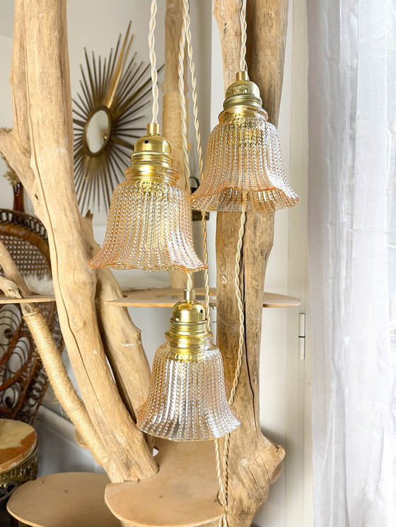 Image 1 of Vintage Iridescent Glass Tulip Lantern Customizable