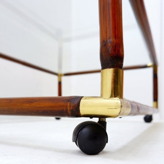 Image 1 of Coffee table in bamboo and brass, glass top, 1960s