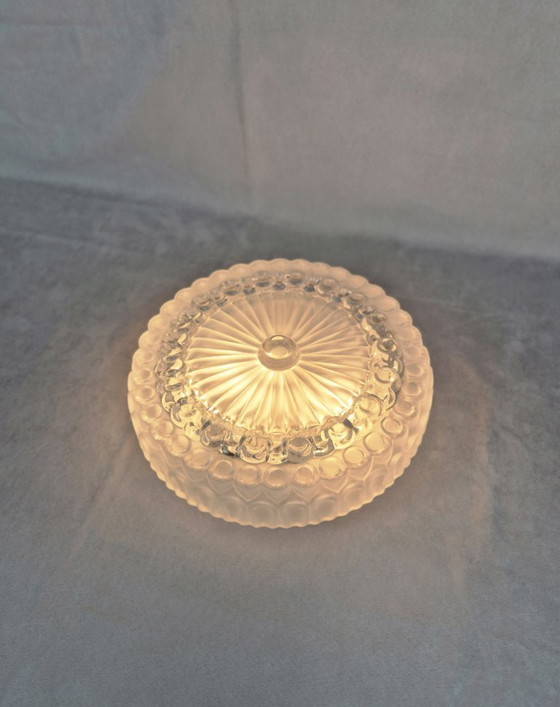 Image 1 of Vintage Pressed Glass Flush Mount Ceiling Light, Mid-Century Style, 2x E27, 29.5 cm