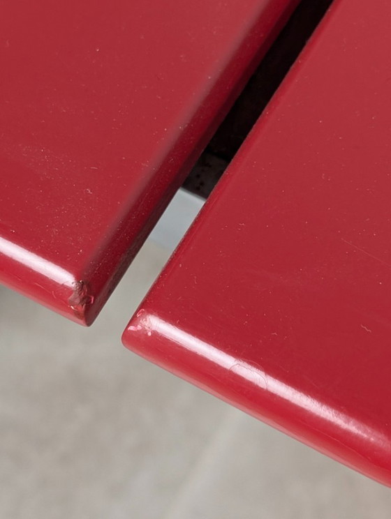 Image 1 of Sedie postmoderne in cromo e legno rosso, set di 4, anni '80