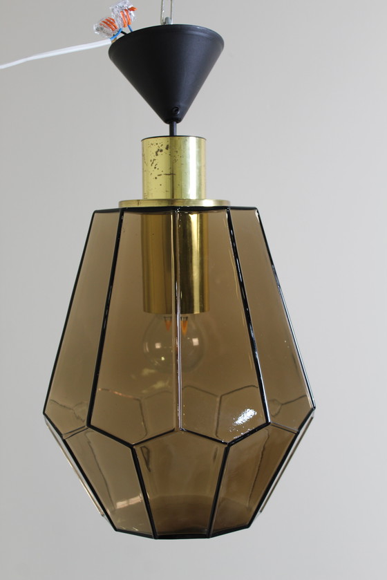 Image 1 of Vintage Rookglas Hanglamp, Plafondlamp Glashütte Limburg