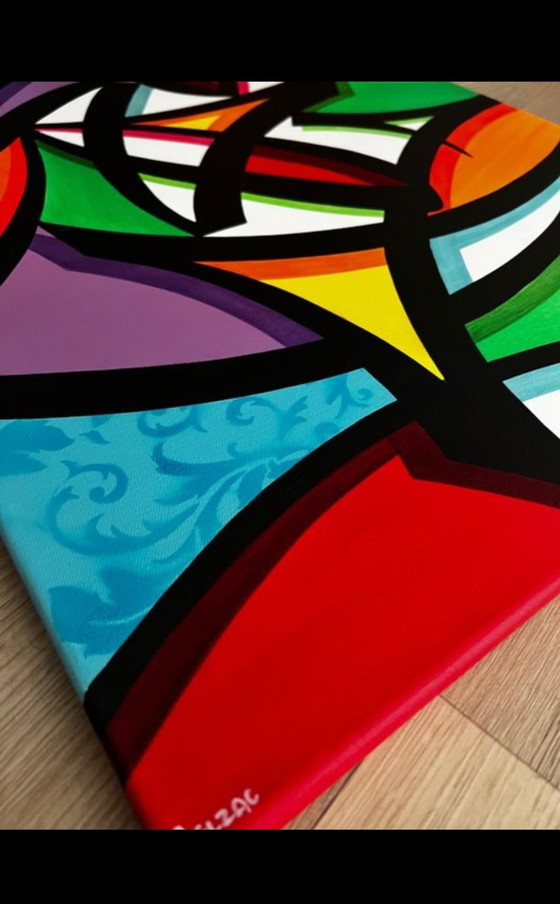 Toile Pop Art Belzac - 61x50 - Coloré - Abstrait - Graffiti, Peintures et dessins, Noir (photo 4 sur 8)