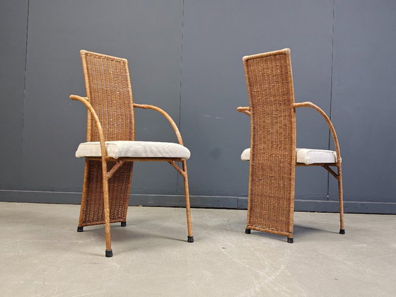 Image 1 of Vintage wicker high back dining chairs set of 6 - 1980s