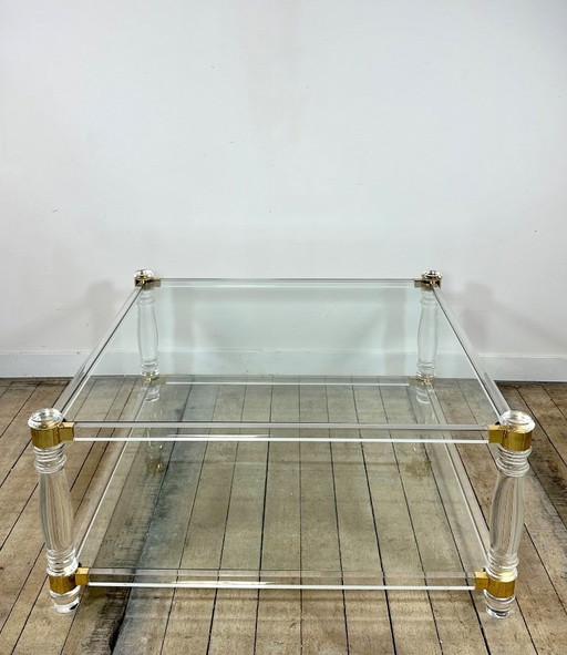 Hollywood Regency coffee table in altuglass and glass, 1970s