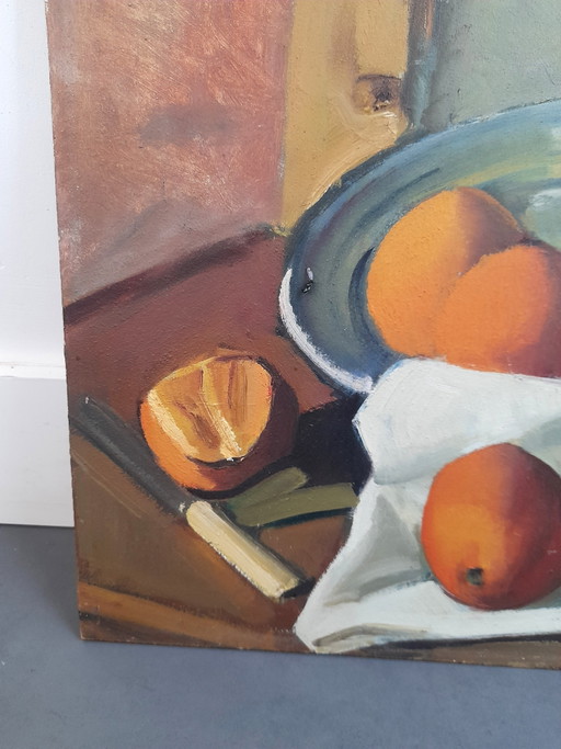Beautiful still life painting of oranges and wine – schilderijen tekeningen, Wood (photo 2 of 5)