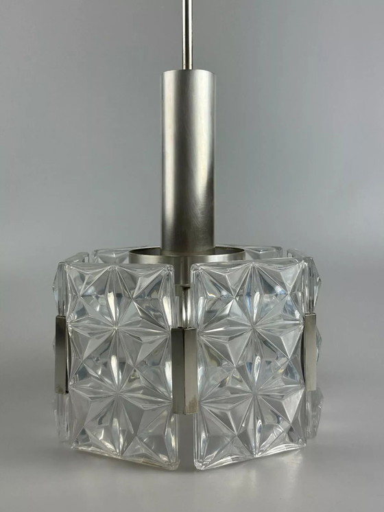 Image 1 of Lampadario da soffitto anni '60 anni '70 Hillebrand Leuchten Germany vetro metallo