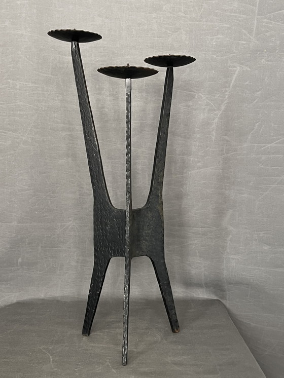 Image 1 of Brutalist Wrought Iron Floor Candelabra - Approx. 1960 Design