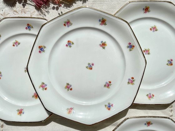6 platos llanos de porcelana francesa floral LAMOTTE – Loza, Porcelain (photo 3 of 20)