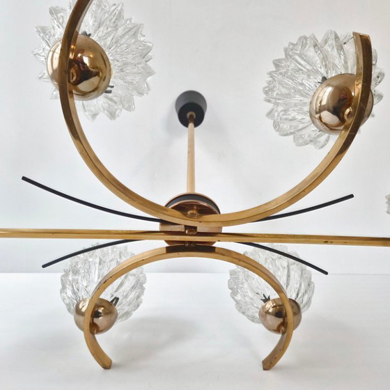 Image 1 of Vintage 1950s Arlus House Pendant Light in Gilded Brass, Metal & Glass